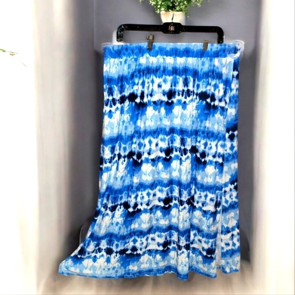 Terra & Sky PLUS Women's Tye Dye Sueded Stretch Maxi Skirt Plus 2X 20W/22W